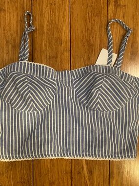 Blank NYC Blue and White Smocked Top with Stripes